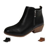 SYT-MD Bottines pour Femmes, Bottines Zippées À Talons Bas en Simili Cuir