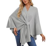 SYT-MD Pull Consolidateh, élégant châle enveloppant, pull poncho doux ouvert sur le devant, pull poncho en tricot croisé sur le devant de couleur unie(Grey)