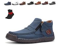 SYT-MD The First Young Shoes Men, Bottes De Conduite Homme En Cuir Véritable, Chaussures Habillées Décontractées À Semelle Souple(Blue,48 EU)