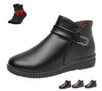 SYT-MD Women's Low Wedge Heel Ankle Booties,Comfortable Soft-Sole Non-Slip Leather Boots, Warm Faux Fur Lined Ankle Booties(Black,35 EU)