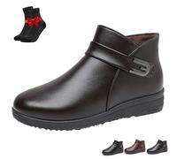 SYT-MD Women's Low Wedge Heel Ankle Booties,Comfortable Soft-Sole Non-Slip Leather Boots, Warm Faux Fur Lined Ankle Booties(Dark Brown,41 EU)