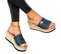 Sytaun Sandales Compensées Pour Femmes, Sandales Pour Femmes, Sandales Pour Femmes, Chaussures Compensées à Plateforme, Sandales Antidérapantes à Bout Ouvert Pour Un Usage Quotidien Bleu 35