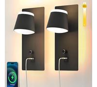 Sytmhoe 2 Pièces Appliques Murales Avec Interrupteur Et Port Usb Type C, 3000K Dimmable Noire Design Intérieure Lumière Applique Chambre, Lampe Mural Et Liseuse Pour Salon Grenier Appartement Hôtel