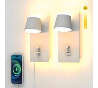 Sytmhoe 2 Pièces Appliques Murales Blanche Avec Port Usb Type C, Art Deco Led Blanc Lampe Murale Avec Interrupteur, 16W 3000K Dimmable Rotatif Liseuse Luminaires De Chevet Pour Chambre Salon Hôtel