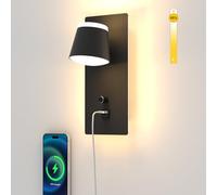 Sytmhoe Applique Murale Chevet Avec Port Usb Type-C, Dimmable 16W 1280Lm 3000K Lumière Chaude Hôtel Salon Applique à Led Noire, Rotatif à 270 Degrés Liseuse Applique Chambre Art Deco