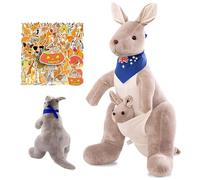 SYTTNUM Animal en Peluche Kangourou Poupée, Kangaroo Soft Toy, Kangourou Jouets en Peluche, Peluche Adorable pour Jouer et Dormir, Cadeau d'anniversaire avec Autocollants - 32CM