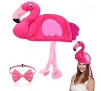 SYTTNUM Bonnet animal flamant rose avec nœud papillon, accessoire de costume réglable, nœud papillon rose pour homme, bonnet amusant pour Halloween, cosplay, cadeau pour adultes et jeunes