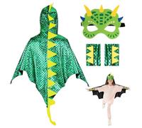 SYTTNUM Cape Dinosaure d'Enfant Halloween, Costumes De Dinosaures pour Enfants avec Masque Manches, Dress Up Costume de Dinosaure, pour Halloween Carnaval Costumes Noël Anniversaire Party