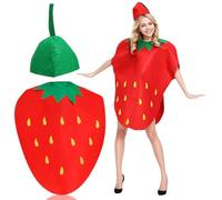 SYTTNUM Déguisement Amusant de Fruits, Costume de Fraise pour Adultes, Costume amusant de costumade avec tenue chapeau de feuille verte, pour Halloween,cosplay et événements habillés