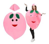 SYTTNUM Déguisement Amusant de Fruits, Costume de Pêche pour Adultes, Costume amusant de costumade avec tenue chapeau de feuille verte, pour Halloween,cosplay et événements habillés