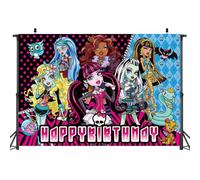 SYTTNUM Dessin Animé Photographie Fond, Monster Fond De Photographie Animé,Fond Photo Happy Birthday Banner (150 × 100cm)