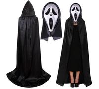 SYTTNUM Masque de Scream d'Halloween Masques d'Horreur Noir Manteau 2 Pièces Costume de Masque Effrayant d'Halloween Accessoires de Costume de Scream Masque Halloween Cosplay Costumes pour Adulte