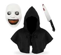 SYTTNUM Masque Halloween Cosplay Costume Cape Longue, Masqué Fête d'Halloween Carnaval Cosplay, Cape Noire Masque d'Exorciste, Accessoire de Déguisement, Horror Themed Decorative Props