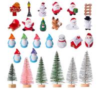 SYTTNUM Ornements Miniatures De Noël,Résine Père Noël Bonhomme De Neige Renne Jingle Bell Figurines,Micro Ornements Paysage pour Accessoires De Fête De Noël (27pcs)