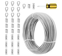 SYUTBOU Câble métallique de 2 mm, 70 m,Câble en acier inoxydable 304, tuteur avec manchons en aluminium et cosses de câble métallique, pour extérieur, corde à linge, clôture