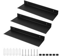 SYUTBOU Lot de 3 étagères murales en métal - 40 cm - Noir - Avec vis et capuchon à vis - Pour salle de bain