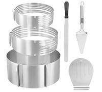 SYUTBOU Lot de 6 ustensiles à pâtisserie en Acier Inoxydable - Cercles à gâteau réglables 24-30cm et 15-20cm avec Pelle et Couteau