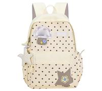 Syutokul Sac à dos à pois pour fille, capacité, avec pendentif étoile, champignon et ours Kawaii, multi-usages, poche latérale, respirant pour l'école, les voyages, un usage quotidien, beige
