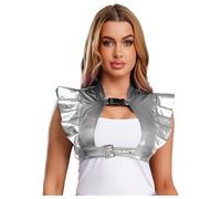 Sywiyi Armure d'épaule, pour femme, métallisé, brillant, avec boucles, accessoire de costume pour fête rave, carnaval, argent, taille M
