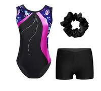 Sywiyi Body Gymnastique Rythmique Enfant Sans Manches Strass Justaucorps Body Danse Classique Gymnastique Artistique Combinaison Sportive D'entraînement Bodysuit De Ballet Te Rose vif et noir 3-4 ans