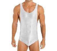 Sywiyi Body Homme Sport Combinaison Sportive Brillant Body De Gymnastique Artistique Course Salle De Sport Justaucorps Combinaison Lutte Sousvêtements Blanc M