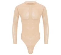 Sywiyi Body transparent pour homme, une pièce, à manches longues, maillot de corps moulant, sexy, sous-vêtements de fête, clubwear, A couleur chair, M