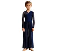 Sywiyi Chemise Corps Pour Le Tango Et Les Danses Latino Américaines Pour Enfants Et Adolescents Maillot Gymnastique Rythmique Avec Pantalon Tutu Complet Pour La Bleu marine 15-16 ans