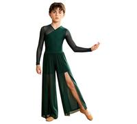 Sywiyi Chemise Corps Pour Le Tango Et Les Danses Latino Américaines Pour Enfants Et Adolescents Maillot Gymnastique Rythmique Avec Pantalon Tutu Complet Pour La Vert foncé 5-6 ans