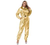 Sywiyi Combinaison longue pour femme - Coupe ample - Métallique - Disco - Carnaval - Doré - Taille M