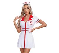 Sywiyi Costume D Infirmière Sexy Pour Femme Robe D Infirmière Chapeau Lingerie Tentation Uniforme Étudiante Robe De Fête À Thème Déguisement Pour Halloween Blanc S