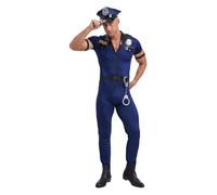 Sywiyi Costume D Officier De Police Pour Adulte Costume Policier Homme Agent Shériff Combinaison Avec Chapeau Uniforme De Police Carnaval Halloween Bleu M