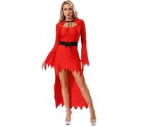 Sywiyi Costume de diable vampire pour femme - Robe longue - À manches longues - Avec ceinture - Style gothique, punk et Satan, pour fête à thème, rouge - Taille L