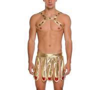 Sywiyi Costume de dieu de l'amour Cupido pour homme - Cosplay - Harnais de poitrine - Jupe de kilt avec fente - Costume de carnaval - Doré - Taille XL