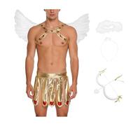 Sywiyi Costume de dieu de l'amour pour homme - Dieu de l'amour - Cosplay - Harnais de poitrine - Jupe de kilt avec accessoires - Costume de carnaval - Doré - Taille XL