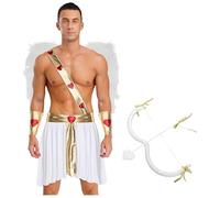 Sywiyi Costume de dieu de l'amour pour homme - Jupe courte avec ailes d'ange et flèche - Pour fête à thème, Saint-Valentin, carnaval - Blanc - Taille XL