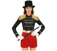 Sywiyi Costume de directrice de cirque Ringmaster pour femme - Combinaison à paillettes avec accessoires - Pour fête à thème, carnaval, cosplay - Noir - Taille 3XL