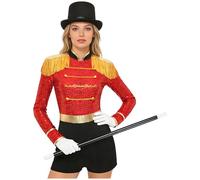 Sywiyi Costume de directrice de cirque Ringmaster pour femme - Combinaison à paillettes avec accessoires - Pour fête à thème, carnaval, cosplay - Rouge - Taille 3XL