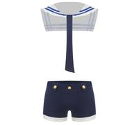 Sywiyi Costume de marin pour homme - Uniforme de marin - Lingerie cosplay - Boxer avec col marin - Lingerie de fête à thème - Bleu marine - Taille M