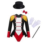 Sywiyi Costume Dompteur Cirque Mädchen Costume Carnaval Halloween Jungen Justaucorps Maître Du Cirque Dompteur Présentateur Entraîneur Tenue Déguisement Noël Ans Noir 15-16 ans