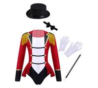 Sywiyi Costume Dompteur Cirque Mädchen Costume Carnaval Halloween Jungen Justaucorps Maître Du Cirque Dompteur Présentateur Entraîneur Tenue Déguisement Noël Ans Rouge 15-16 ans