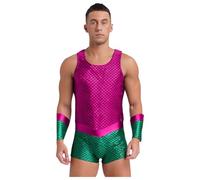 Sywiyi Costume du dieu de la mer pour homme Neptune Costume pour Halloween, carnaval Costume d'écailles de poisson Body avec manchettes, rose vif, taille XXL
