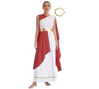 Sywiyi Costume Femme Antique Romaine Grecque Avec Coiffe Robe Toga Déesse Antique Grecque Romaine Sparte Costume Guerrier Romain Cosplay Carnaval Fête Bourgogne M