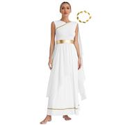Sywiyi Costume Femme Antique Romaine Grecque Avec Coiffe Robe Toga Déesse Antique Grecque Romaine Sparte Costume Guerrier Romain Cosplay Carnaval Fête Blanc 3XL