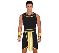 Sywiyi Costume Homme Pharaon Égyptien Déguisement Cosplay Carnaval Halloween Style Ancienne Égypte Costume Dieu Grec Romain Sans Manches Robe Jeux De Rôle Fête À Noir XL