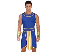 Sywiyi Costume Homme Pharaon Égyptien Déguisement Cosplay Carnaval Halloween Style Ancienne Égypte Costume Dieu Grec Romain Sans Manches Robe Jeux De Rôle Fête À Bleu XXL
