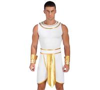 Sywiyi Costume Homme Pharaon Égyptien Déguisement Cosplay Carnaval Halloween Style Ancienne Égypte Costume Dieu Grec Romain Sans Manches Robe Jeux De Rôle Fête À Blanc XL