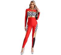Sywiyi Costume Pilote De Course Femme Combinaison De Pilote Voiture Course Sexy Costume Racer Body Danse Gymnastique Tenue Fête À Thème Carnaval Rouge L