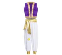 Sywiyi Costume Prince Arabe Sultan Pour Enfant Garçon Chevalier Génie Depuis Carnaval Faire La Fête De Halloween Violet 11-12 ans