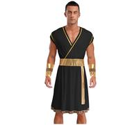 Sywiyi Costume romain grec antique pour homme, avec manchettes, pour Halloween, carnaval, noir, taille XL