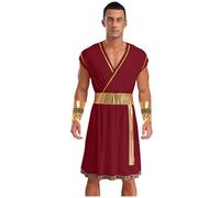 Sywiyi Costume romain grec antique pour homme - Robe Toga romaine avec manchettes - Costume d'Halloween et de carnaval - Bordeaux - Taille S